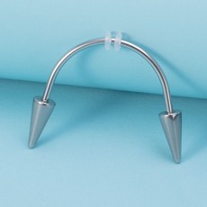 吸血鬼唇環 鈦鋼防過敏 暗黑系穿搭 萬聖節派對神器 惡魔角 德古拉尖錐環 朋克飾品, 1個, 銀色