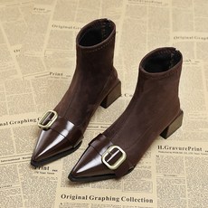 COSYEVNO 여자 첼시 슈즈 겨울 메탈 장식 뉴 미끄럼 방지 시크 심플 통근 뾰족 지퍼 스타일 힐 CXJxz-15