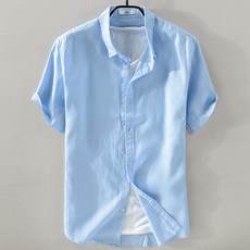 純麻短袖襯衫男麻料白色襯衣棉麻布男裝上衣服男款休閒夏裝半袖