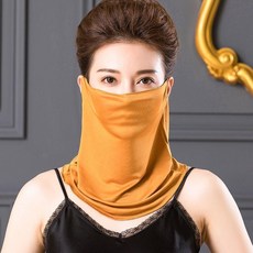 第2代 真絲圍脖女套頭防曬防紫外線掛耳面罩遮臉夏天薄小絲巾桑蠶絲脖套, 黃土色
