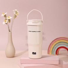 베이제 316스테인리스 대용량 손잡이형 빨대컵+직수형 휴대용 디자인 텀블러 KTB-04, 1개, 700ml, 화이트