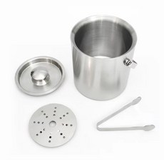 不鏽鋼雙層保冷冰桶含冰夾瀝水盤 酒吧KTV家用冰塊桶, 1個, 2L