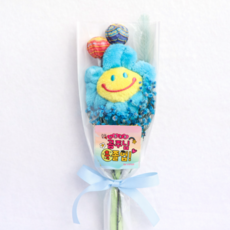 스마일 캔디 꽃다발 어린이집 초등 졸업식 미니꽃다발 인형 캔디 선물, 블루/공주졸업