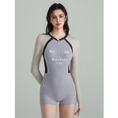 新款拼接保守連體復古連體泳衣女顯瘦長袖防曬溫泉潛水泳衣