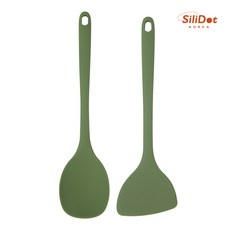 실리닷 실리콘 이유식 조리도구 2종 멀티스푼+스파출라 세트, 카키, 1개