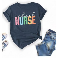 여성용 학교 간호사 하트 티셔츠 (미국 알파 라지 레귤러 레귤러 핑크), 블랙