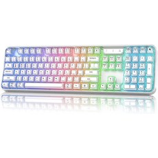 RGB 백라이트가 장착된 MOFII 무선 컴퓨터 키보드 트라이 모드 블루투스 5.0USB-C2.4GHz 게이밍 풀 사이즈 아웃 맥 PC 게이머 및 오피스를 공학적 곡선 디자인, White