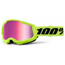 100% Strata 2 모토크로스 & 산악자전거 고글 - MX 및 MTB 레이싱 보호안경(블랙 - 투명 렌즈), 골드, 네온 옐로우 - 핑크 미러 렌즈