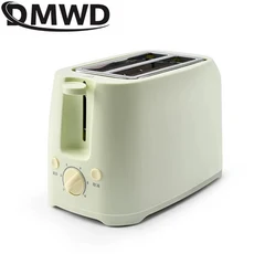 DMWD 전기 토스터 2 조각 아침 식사 빵 이동식 부스러기 트레이 홈 자동 샌드위치 가열 메이커 220V, 04 Green No Lid