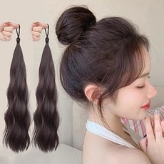 [UniqueFinds] 티안나는 풍성한 포니테일 자연스런 똥머리 완벽한 볼륨 50cm 가발 1+1, 다크브라운, 2개