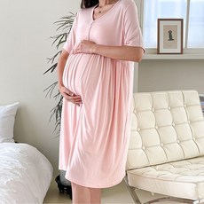 임산부 잠옷 원피스 여름 홈웨어 캐주얼 넥 스트레치 티셔츠 홈웨어 JS