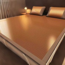 涼感床墊 冰絲涼蓆 竹製涼蓆 冰涼墊 夏季竹蓆, 80x190【無枕套】,紅棕色-【正面藤席+反面冰絲席】