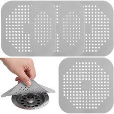 타이섬 4팩 실리콘 샤워 배수 커버 사각 헤어 캐처 욕실 욕조 및 주방용 흡입 컵이 있는 평평한 플러그 필터 스트레이너 보호그레이, Gray