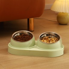 큐트스마트 반려동물 스테인리스 목 보호 사선형 식기 2구, 그린, 1개