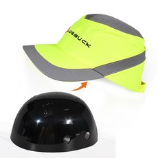 LOEBUCK 통풍이 미국식 야구 모자 작업 보호 모자 내장 ABS 두꺼운 모자 케이스 야외 보호 머리 충돌 방지, 1개, 형광 녹색 + 보호 하드 캡