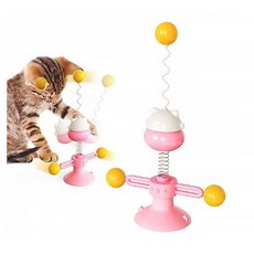 티티펫 고양이 흡착식 회전놀이 스프링 장난감 (핑크)/흥미 유발