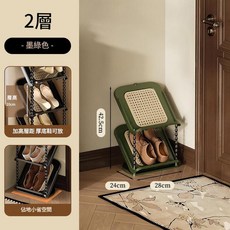 傾斜藤編鞋架 兩層中古黑 多層收納, 兩層中古綠 多層, 1個