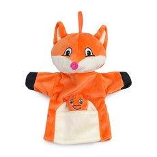 寶寶手偶A1KI 安撫手指偶玩具 親子互動毛絨玩偶 安撫娃娃公仔 手指套, 1個, 橙色 狐狸（手偶+指偶）親子款