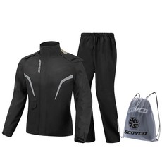 Scoyco 남성용 레인 재킷 방수 2겹 휴대용 경량 통기성 우비 후드 포함 야외 오토바이 자전거 골프 사이클링 하이킹 낚시용 (그레이 블랙 2피스 세트), 3XL