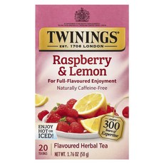 트와이닝스 가향 허브차 라즈베리 & 레몬 티백 20 Twinings Flavored Herbal Tea Raspberry & Lemon 20 Tea Bags 1, 100g, 1개, 1개입