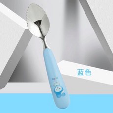 派巴貝特 可愛兔子兒童刮泥勺 副食品 水果刮泥 學習餐具 304不銹鋼 輔食勺, 藍色, 1個
