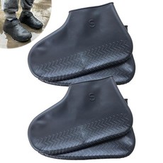 LSDWL 방수 신발 커버 2쌍 레인 슈 재사용 가능한 실리콘 미끄럼 방지 야외용 슈즈 여성 남성용 블랙 스몰 2996198