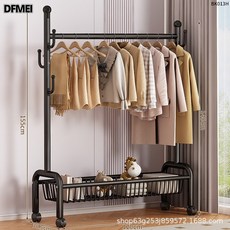 DFMEI 晾衣架單杆衣帽架落地式臥室家用掛包置物架移動收納曬掛衣服架子, 曜石黑長120*高155【加粗22管】單層置物*360°萬向