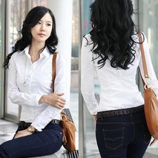 블라우스 데일리 뒷셔링 캐주얼 셔츠, 화이트M (LS0631-01)