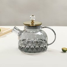 新款高硼硅玻璃冷水壺琥珀色涼水壺蘭陵壺家用大容量泡茶壺, 1個, 菸灰色 蘭陵壺 1000ml 不鏽鋼帶珠蓋:如圖, 1L