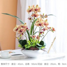 행운 호접란 서양란 조화화분 가짜꽃 조화 서양난 탁상용 취임 카페 사무실, 나비난 흰 화분 세트 밀랍색