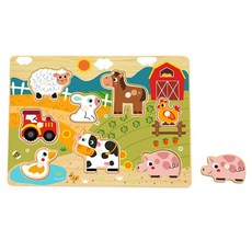 하이판도 꼭지퍼즐 원목퍼즐 농장동물, 1세트, 8피스