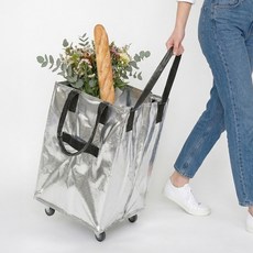 NABIYA 접이식 롤링 카트 대용량 대형 쇼핑 장바구니 제니 타포린백 캠핑 가방, 1개, 실버