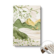 現代簡約裝飾畫 奶油風三聯山水風景噴繪肌理油畫 公寓民宿酒店掛畫, 內框畫 A左,30x40cm