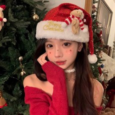 고퀄리티 분위기 있는 귀여운산타모자 코스튬 의상 소품, 1개, 산타 모자 크리스마스 곰돌이