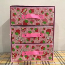 臺灣出貨 加厚收納盒內衣三層抽屜式粉色文胸盒內褲襪子折疊收納箱有內格子 QUPK, 三層三抽粉色草莓, 1個