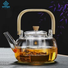AMEGA 직화 내열 유리 주전자 티포트, 베이지, 1개, 1000ml