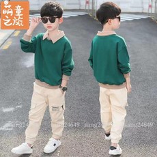 萌童男童套裝，新款韓版春秋款運動服，中大童長袖學生服