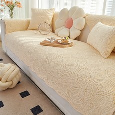 2026新款純棉異形沙發墊奶油風高級感四季通用防滑坐墊防貓抓套罩和顏墊-米黃110*160cm, 1件, 和顏墊-米黃
