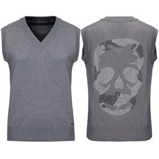 여성 스컬 큐빅 뒷장식 골프니트 베스트 브이넥 골프조끼