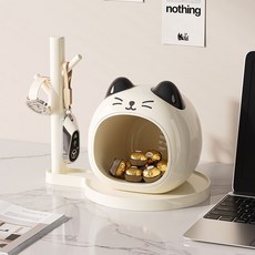 현관 열쇠 수납 선반 탁상 정리 방진 수납함, 크림색-빨간색