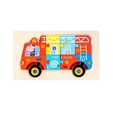 消防車造型木製拼圖玩具 兒童益智玩具 幼兒早教積木 手眼協調訓練, 1個, 10片