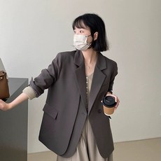 COSYEVNO 여성 정장 봄 가을 심플 코디 루즈핏 버튼 긴팔 미디엄 정장 코트 CXJxf-19