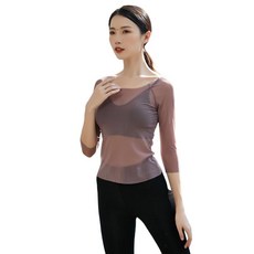 티류으스 여성 라틴라인댄스복 시스루 메쉬 라인넥 트레이닝탑 보디빌딩 요가복 Y051232