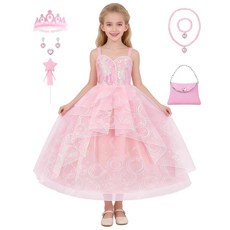 IBQ Glinda 코스튬 여아용 사악한 핑크 마녀 코스튬 공주 드레스 어린이 유아 할로윈 좋은 마녀 코스프레 의상 왕관 지팡이 지갑 목걸이 세트 BQ047L, 11-12세