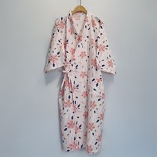 7부 소매 순면 거즈면 유카타 로브 잠옷 샤워 가운, 1개, 연분홍벚꽃이