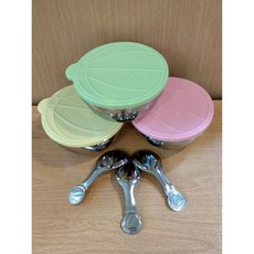 By Boo 籃球款304不鏽鋼碗湯匙組, 1個, 整套(3碗3色蓋3湯匙), 三色, 碗，湯匙，三色蓋子