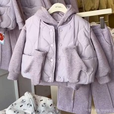 桃園出貨 女童秋冬新款韓版純色加絨加厚衛衣休閒衛褲夾棉加絨馬甲套裝 (1206)