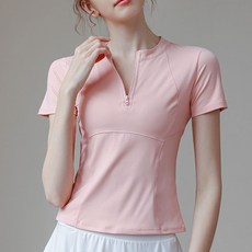 Makone 여성 피트니스 반집업 칼라 트레이닝 상의 속건 러닝 이너 슬림핏 반팔 티셔츠 조깅 요가복