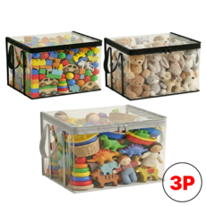 비바리카 장난감 정리함 특대형 3P 투명 지퍼형 수납박스, 1세트, 화이트