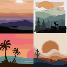 LIVING DUO DIY 油畫 20x20 套肖像風景動物繪畫收藏, A-254+A-250+A-251+A-248, 1個